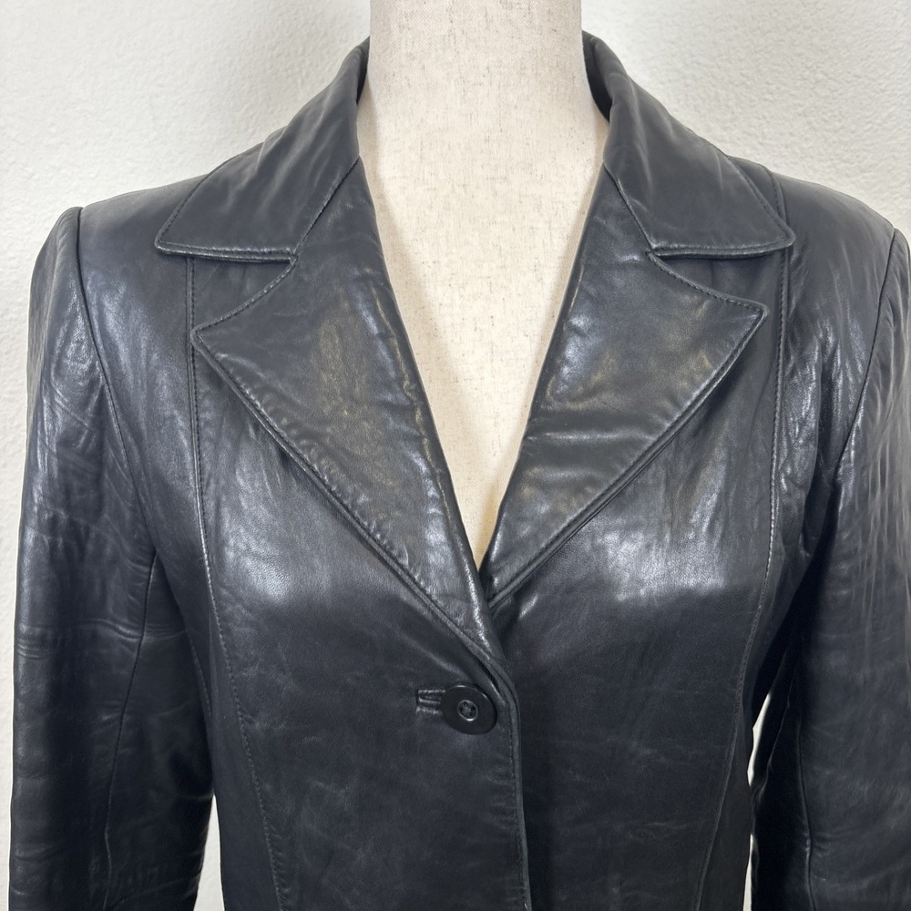 VTG Black Leather Blazer Jacket Anonymous John Carlisle 3 Button Front - Picture 5 of 16